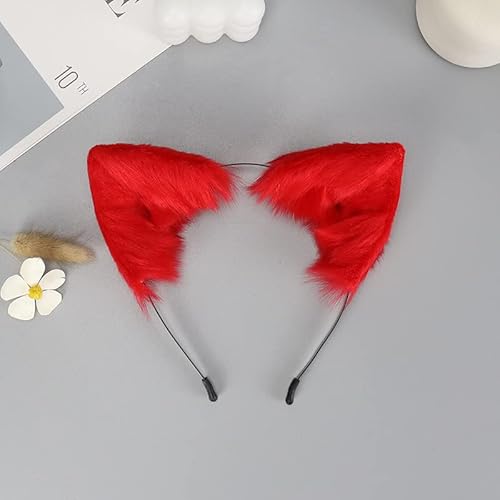 Tunbuy Halloween Pelzige Anime Katzenohren Niedliches Stirnband Lolita Fuchs Kopfschmuck für Charakter Cosplay Kostüm Party (Rot) von Tunbuy