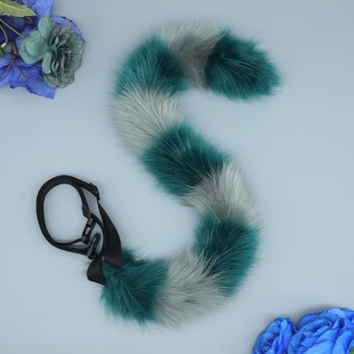 Tunbuy Halloween Pelzige handgefertigte Grinsekatze Fuchsohren Kopfschmuck Stirnband Schwanz Set für Cosplay Kostüm Party (gr-een grey tail) von Tunbuy