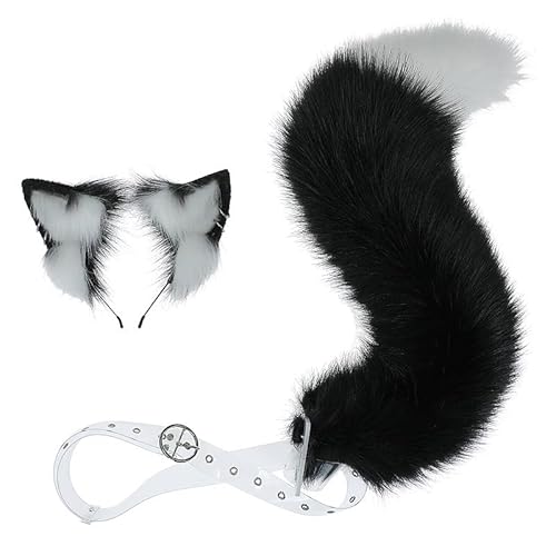 Tunbuy Halloween pelzig charmant Fuchsohren Wolf Kopfschmuck Stirnband Schwanz Set für Charaktere Kostüm Cosplay Party (schwarz weiß) von Tunbuy