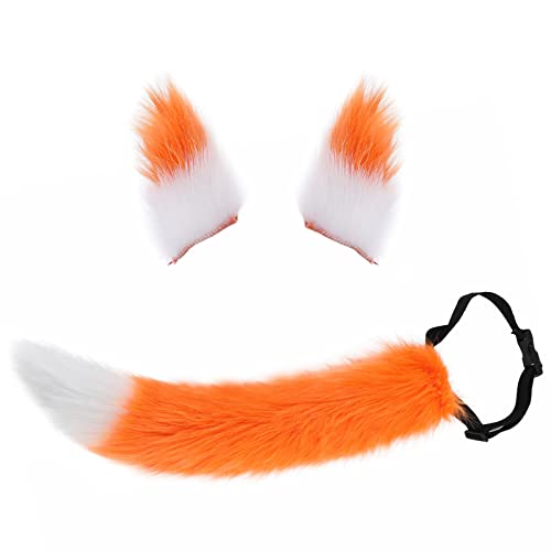 Tunbuy Kunstfell, handgefertigt, flauschig, Fuchs, Wolfsohren, Haarspangen, Hundeschwanz, Set für Cosplay, Kostüm, Halloween, Party (Orange Weiß) von Tunbuy