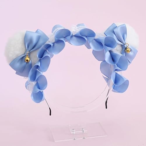 Tunbuy Lolita Maid Cosplay Kopfschmuck Niedliche pelzige Katze Bär Ohren Haarnadel Weiches Mädchen Stirnband (Blau) von Tunbuy