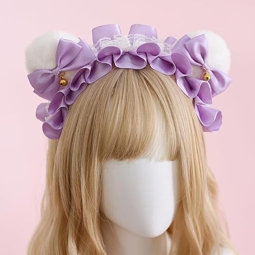 Tunbuy Lolita Maid Cosplay Kopfschmuck Niedliche pelzige Katze Bär Ohren Haarnadel Weiches Mädchen Stirnband (Lila) von Tunbuy