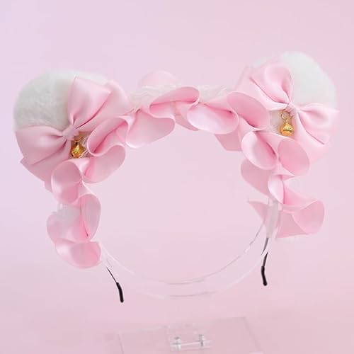 Tunbuy Lolita Maid Cosplay Kopfschmuck Niedliche pelzige Katze Bär Ohren Haarnadel Weiches Mädchen Stirnband (Rosa) von Tunbuy