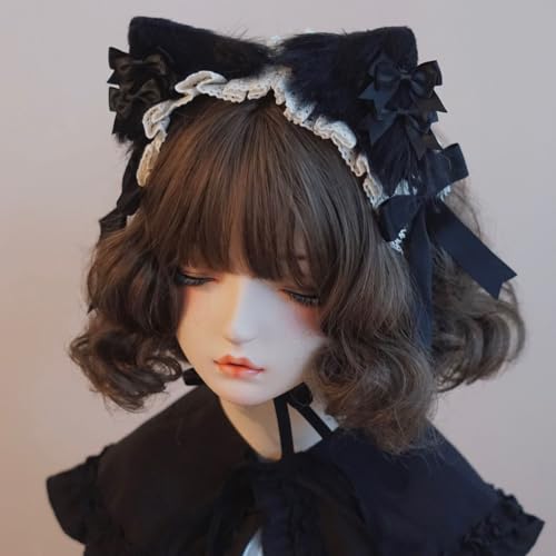 Tunbuy Lolita Maid Damen-Kopfschmuck aus Kunstfell, handgefertigt, Tier-Schleife, weiches Mädchen-Stirnband (Fuchsohren) von Tunbuy