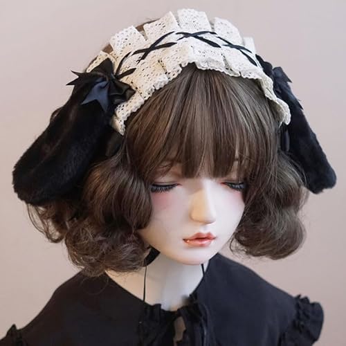 Tunbuy Lolita Maid Damen-Kopfschmuck aus Kunstfell, handgefertigt, Tier-Schleife, weiches Mädchen-Stirnband (Hasenohren) von Tunbuy