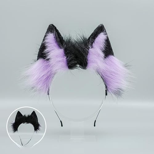 Kopfschmuck mit Wolfs- und Fuchsohren, Kopfschmuck für Cosplay, Charaktere, Kostüm, Halloween-Party, Schwarz/Violett von Tunbuy