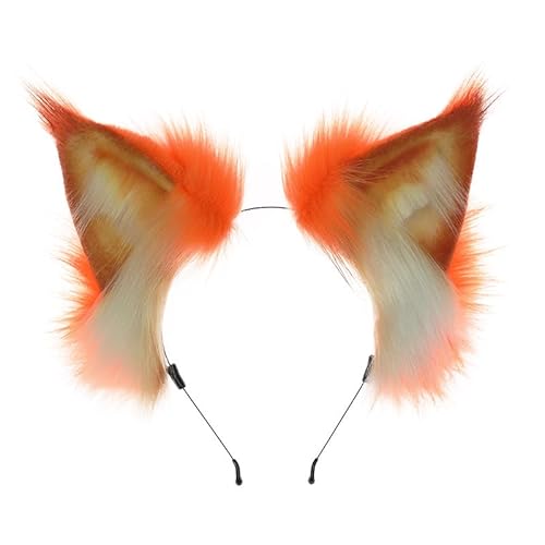 Tunbuy Ostern Pelzig Handgemachte Niedliche Katzenohren Wolf Fuchs Kopfschmuck Stirnband für Cosplay Charaktere Kostüm Halloween Party (Orange) von Tunbuy