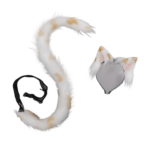 Tunbuy Ostern Pelzige Kuh Katze Kätzchen Niedliche Ohren Stirnband Schwanz Set für Cosplay Charaktere Kostüm Halloween Party (Kamelweiß) von Tunbuy