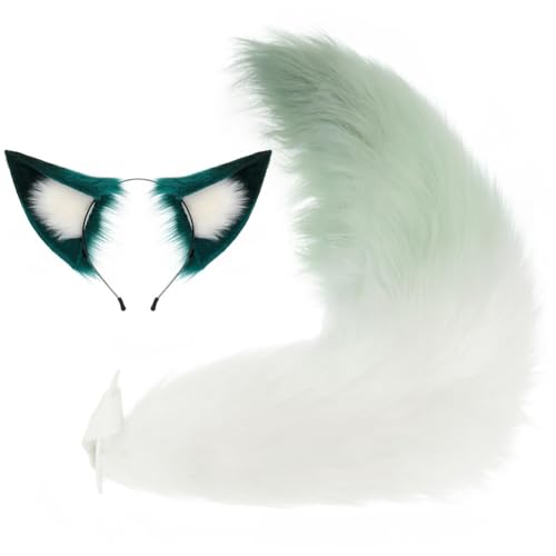 Tunbuy Ostern Pelziger Fuchs Katzenohren Stirnband Schwanz Set für Cosplay Charaktere Kostüm Halloween Party (Set) von Tunbuy