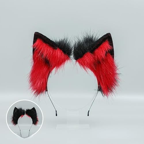 Tunbuy Ostern Pelziger Wolf Fuchsohren Kopfschmuck Hund Stirnband für Cosplay Charaktere Kostüm Halloween Party (rot) von Tunbuy