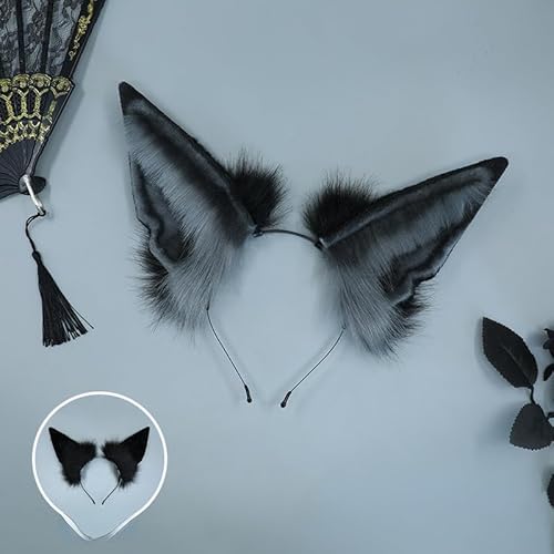 Tunbuy Ostern pelzige Ohrringe Wolf Ohren Stirnband Kopfschmuck Cosplay Requisiten für Charaktere Kostüm Halloween Party (grau) von Tunbuy