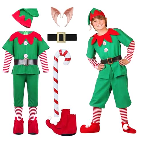 Elfen Kostüm für Herren Weihnachtself, Weihnachtself Kostüm, Weihnachtselfen Kostüm für Jungen, Wichtel Kostüme für Weihnachten, für Kinder & Verkleidung für Partys, Karneval & Halloween, Grün (130) von Tundwhite