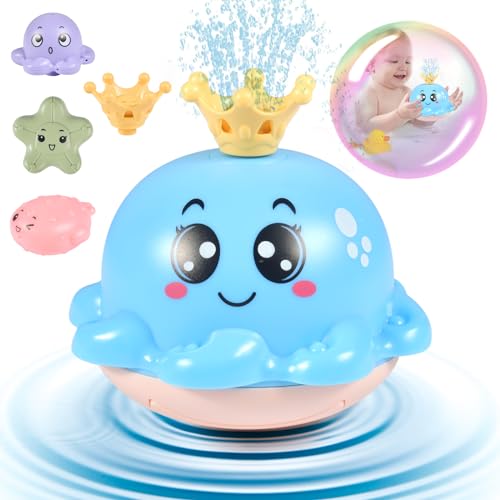 Tundwhite Badewannenspielzeug Baby badespielzeug Automatisches Sensor WassersprühspielzeugOktopus Badewanne Spielzeug mit Licht Vier Wasserspritzmuster, badespielzeug Baby ab 3 Jahr（blau） von Tundwhite