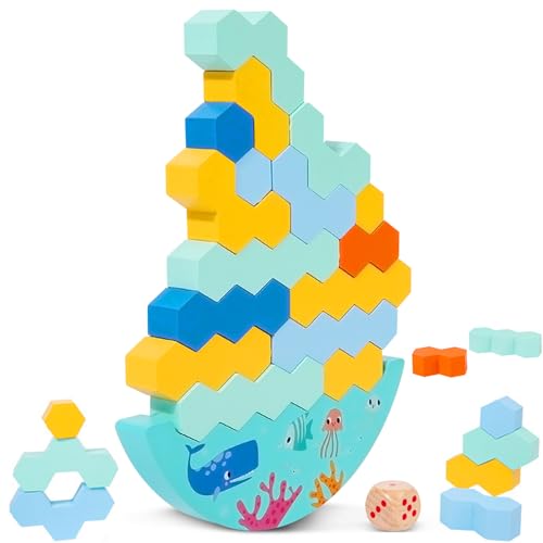 Tundwhite Stapelturm Baby Holz, Balance Spielzeug Kinder, Stapelspielzeug, Balance Motorikspielzeug, Puzzlespiel Geschenke für Jungen Mädchen ab Jahre 3+ von Tundwhite