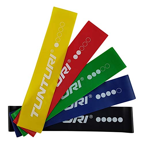 Tunturi 5er Set Widerstandsbänder, Fitnessbänder, Gymnastikband extra leicht, leicht, mittel, schwer, extra schwer von Tunturi