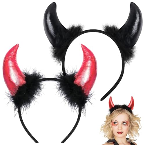 2 Stück Halloween Teufelshörner Stirnband, Teufels Ohren Haarreif, Mardi Gras Masquerade Party Foto Requisiten, Cosplay Kopfschmuck Teufel Cosplay Zubehör für Halloween Halloween Partyzubehör von Tuofang