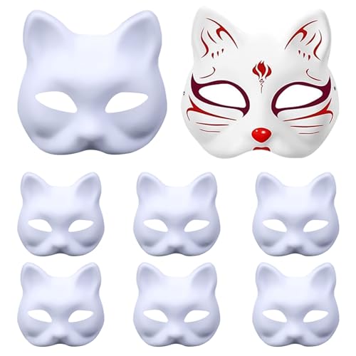 Tuofang 8 Stück DIY Katzenmaske, Weiße Maske Cosplay, Handgemalte Cat Maske, Party Maske Unbemalt Katze Masken Fuchsmaske, für Maskerade, Halloween, Kinder, Cosplay, Kostüm, Gastgeschenke (B) von Tuofang