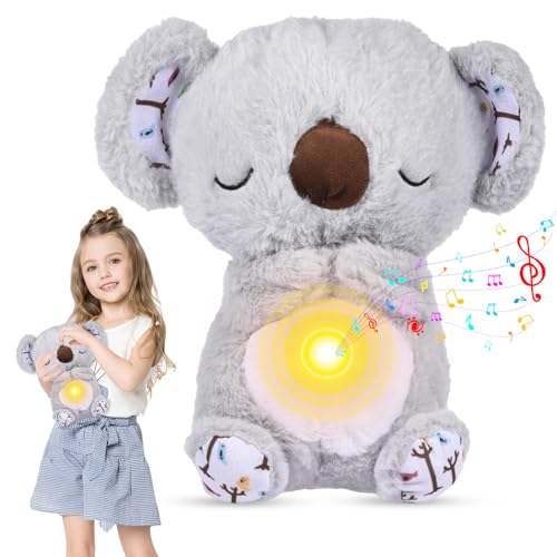 Tuofang Breathing Koala, Schlummer Koala, Schlummer Otter mit Herzschlag, Beruhigender Koalabär Einschlafhilfe Kuscheltier mit Musik Licht, Geeignet Schlafbegleiterpuppe für Kinder von Tuofang