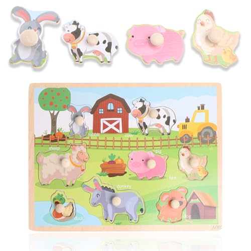 1 Stück Holzpuzzle Tiere Bauernhof Kinder, Greifpuzzle,Holzpuzzle, Steckpuzzle aus Holz ab 2 Jahren, Schichtpuzzle Holz Puzzles Kind, Lernspielzeug für Kinder, Mädchen, Jungen, Geschenke von TuseRxln