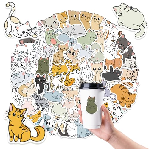 Kawaii Niedliche Katze Aufkleber Set, 50 Stück Lustige Katzen Sticker, Vinyl Aufkleber, Cartoon-Tieraufkleber, für Wasserflaschen, Gepäck, Skateboard, Becher für Jugendliche, Kinder, Erwachsene. von TuseRxln