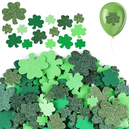 TuseRxln Glitzerndes Kleeblatt Selbstklebende Schaumstoff Aufkleber, 300 Stück Grün Schaumstoff Aufkleber, St. Patrick's Day Schaumstoff Aufkleber für DIY Basteldekorationen(Mischverpackungen) von TuseRxln