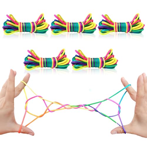 TuseRxln Rainbow Ropes Fadenspiel Twist Fingerspiel, 5 Stück 1 Meter Finger Twist Fadenspiel für Kinder, Rainbow Rope, Fingerspiel für Jungen und Mädchen ab 5 Jahre, ideal als kleines Geschenk von TuseRxln