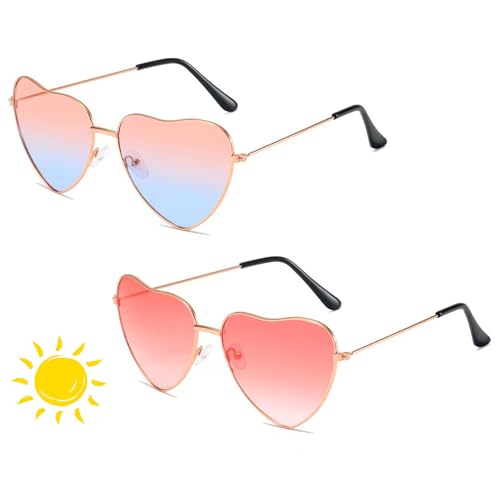 TuseRxln Retro Herz Party Brillen Sonnenbrille, 2 Paar Retro Party Brillen Kostümzubehör Party Brille Rosa, Hippie Herzförmige Brille für Kinder Herren Damen 60er 70er 80er 90er Party Hippie Chic von TuseRxln