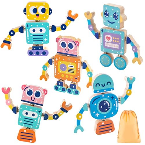 Tutamaz Bauklötze Snap Together Bauspielzeug Holz Montessori Spielzeug ab 3 4 5 6 7 8 Jahre Teile DIY Roboter Bauklötze mit Buttons Geschenke für Kinder Jungen und Mädchen zum Weihnachtstag von Tutamaz