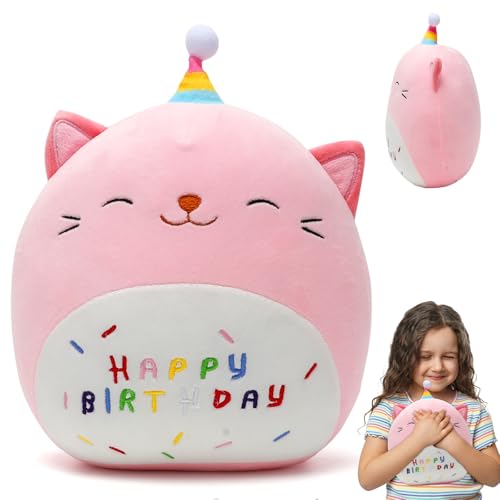 Tutamaz Happy Birthday Plüschtier für Kinder, Kawaii Plush Kuscheltier Kawaii Rosa Plush Toy Plüschtier Plüschkissen Spielzeug Kissen Puppe Wurfkissen Geschenk für Jungen Mädchen von Tutamaz