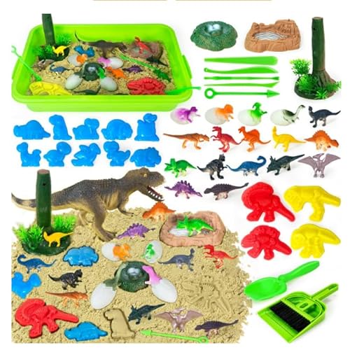 Tutamaz Magic Sand Sandbox Set, Dinosaurier Spielzeug Sand Koffer mit 990g Spielsand & Dinosaurier Figuren & Sandformen, Zaubersand Geschenk für Jungen Mädchen ab 3 4 5 6 7 8 Jahre von Tutamaz