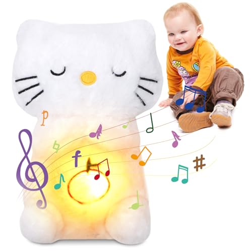 Tutamaz Schlummer Kuscheltier, Schlummer Katze mit Atembewegung und Musik, Baby-Schlafhilfe mit Herzschlag, ab 1 Jahr empfohlen Geschenk,Geschenke für Babyparty & Neugeborene,Weihnachten Geschenke von Tutamaz