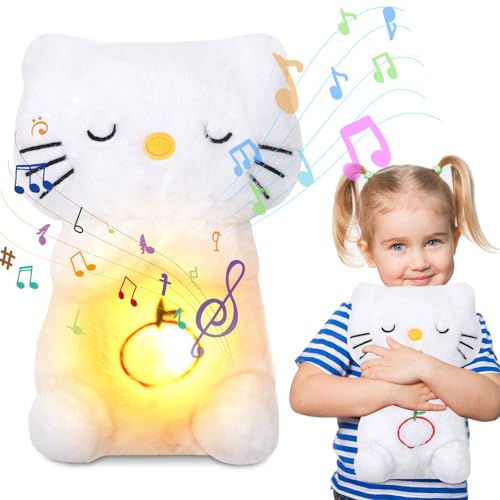 Tutamaz Schlummer Kuscheltier, Schlummer Katze mit Atembewegung und Musik, Schlummer Katze Plüschtier mit Herzschlag, Anime Plüschfigur Spielzeug für Kinder ab 6 Babyparty Weihnachten Geschenke von Tutamaz