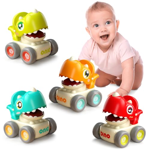 Tutamaz Auto Spielzeug ab 1 Jahr, 4 Stück Dinosaurier Baby Auto Spielzeug, Baby Spielzeug 1 2 3 Jahre Junge, Spielzeugauto Kinderspielzeug Dino Spielfahrzeug Set Geschenk für Kinder ab 12 18 Monaten von Tutamaz