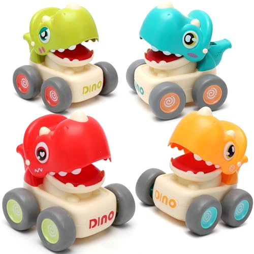 Tutamaz Spielzeug ab 1 Jahr, 4 Stück Dinosaurier Auto Baby Spielzeug ab 1 Jahr Jungen und Mädchen, Press-and-Go Spielfahrzeug Set für Kleinkinder 10 12 18 Monate, Großartig Geschenk für Baby von Tutamaz