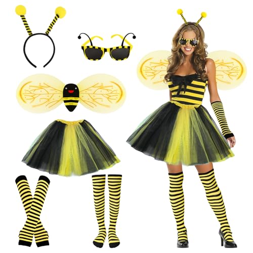 Bienenkostüm Erwachsene Damen, Faschingskostüme Damen Tierkostüm Haarreif Fasching Flügel Bienen Kostüm Damen Biene Kostüm Erwachsene Karneval Tierkostüm Party Outfits Weihnachtsgeschenke Cosplay von Tutukyle