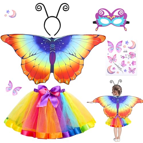 Schmetterling Kostüm Kinder, Faschingskostüme Kinder Mädchen Karneval Kostüm Schmetterlingsflügel Kinder Tüllrock Schmetterling Haarreif Schmetterlingskostüm Mädchen Röcke für Mädchen Tütü Kinder von Tutukyle