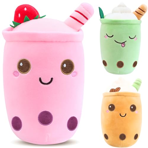 Tutukyle Bubble Tea Plüschtier Kuscheltier Plüschkissen Spielzeug Bubble Tea Kuscheltier Pearl Milk Tea Kuschelkissen Cartoon Plüsch Rückenkissen Geschenk für Kinder Mädchen Erwachsene (Rosa, 24cm) von Tutukyle