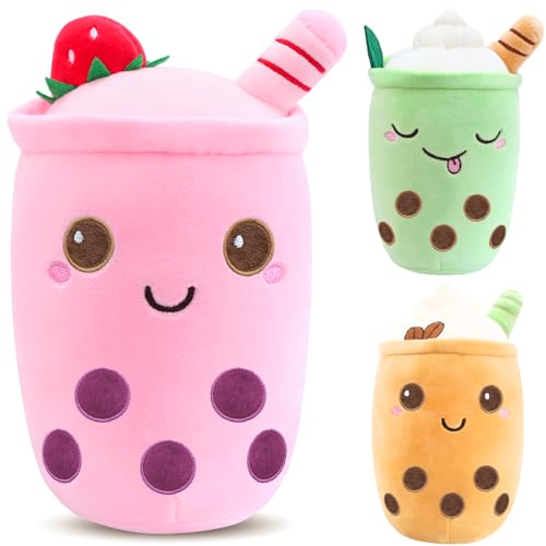 Tutukyle Bubble Tea Plüschtier Kuscheltier Plüschkissen Spielzeug Bubble Tea Kuscheltier Pearl Milk Tea Kuschelkissen Cartoon Plüsch Rückenkissen Geschenk für Kinder Mädchen Erwachsene (Rosa, 35cm) von Tutukyle