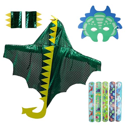 Tutukyle Dinosaurier Umhang Kinder,Dino Maske 9 Stück Dinosaurier Kostüm Kinder Slap Armbänder Dino Kostüm Cape mit Handschuhe für Cosplay Halloween Karneval Themenparty Maskerade Jungen Mädchen von Tutukyle