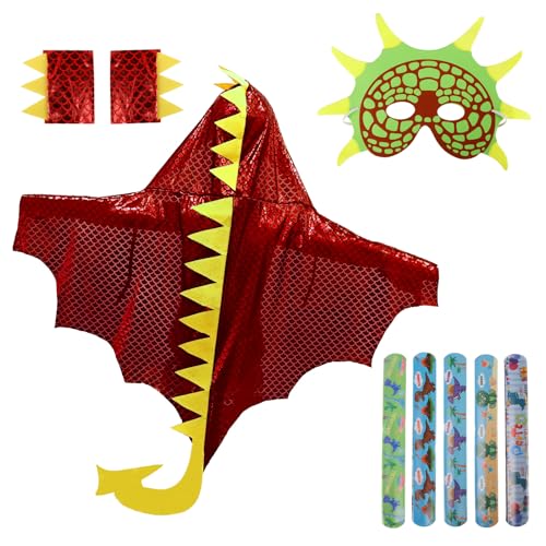 Tutukyle Dinosaurier Umhang Kinder,Dino Maske 9 Stück Dinosaurier Kostüm Kinder Slap Armbänder Dino Kostüm Cape mit Handschuhe für Cosplay Halloween Karneval Themenparty Maskerade Jungen Mädchen von Tutukyle