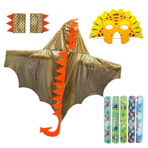 Tutukyle Dinosaurier Umhang Kinder,Dino Maske 9 Stück Dinosaurier Kostüm Kinder Slap Armbänder Dino Kostüm Cape mit Handschuhe für Cosplay Halloween Karneval Themenparty Maskerade Jungen Mädchen von Tutukyle