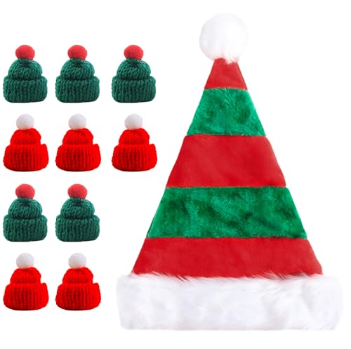 Tutukyle Weihnachtsmütze Erwachsene Kinder, Nikolausmütze Mit 10pcs Einer Mini-WeihnachtsmannmüTze Geliefert, Plüsch Santa Hut mit Rot und Grün, für Weihnachten Karneval Geschenk von Tutukyle