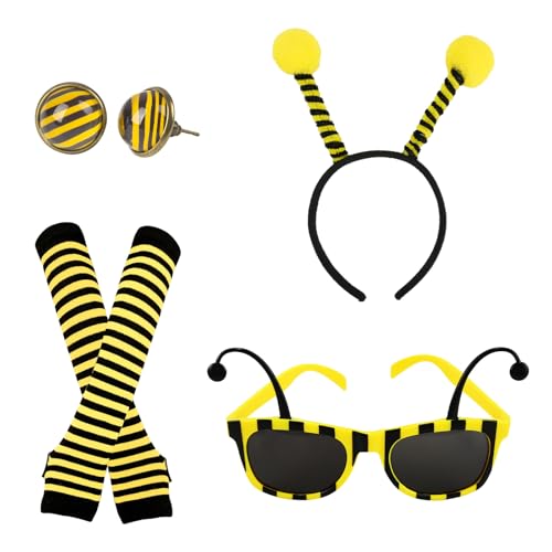 Tutukyle Karneval Accessoires Damen, Bienenkostüm Kinder Erwachsene Damen Haarreif Karneval Stulpen Gelb Bienenbrille Bienen Ohrringe Bienen Kostüm Accessoires Partykleidung Weihnachtsgeschenke von Tutukyle