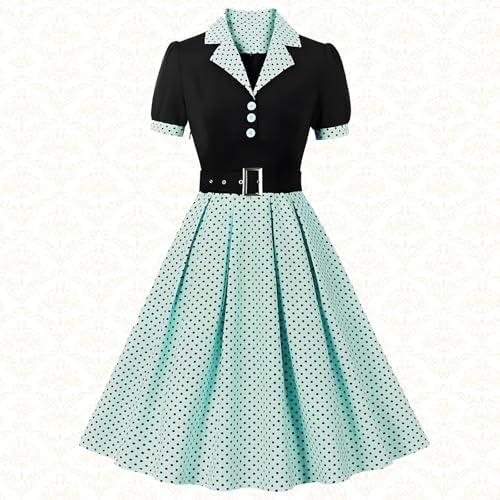 Tutukyle 50er Vintage Rockabilly Kleider Damen Kurzarm V-Ausschnitt Polka Dot Swing Coctailkleid Retro Hepburn Stil Faltenrock Petticoat Kleider Partykleid A-Linie Ballkleid von Tutukyle