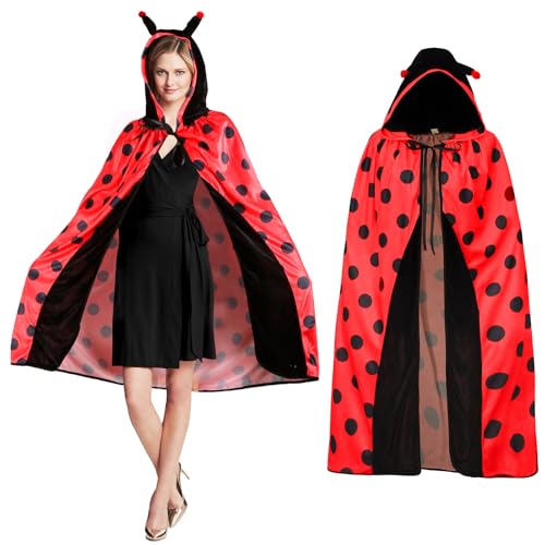 Tutukyle arienkäfer Kostüm Damen, Marienkäfer Umhang Damen Marienkäfer Cape mit Kapuze, Marienkäfer Umhang Erwachsene, Karneval Marienkäfer Kostüm Damen für Karneval, Mottoparty, Cosplay von Tutukyle