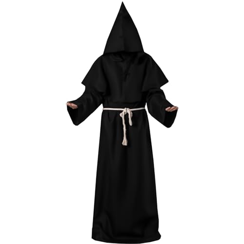 Tutukyle Mönch Kostüm, Mönch Robe Kostüm mit Kreuz Halskette, Herren Mittelalter Renaissance Robe, Mönchskutte Kostüm Mittelalter Renaissance Robe für Halloween Karneval von Tutukyle