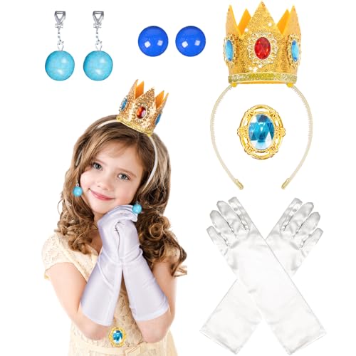 Tutukyle Prinzessin Kostüme Zubehör, 5 Stück Mädchen Dress up Set mit Krone, Handschuhe,Brosche und Ohrringen für Kinder, Karneval Party Cosplay von Tutukyle