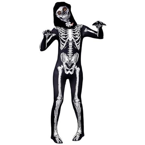 Tutukyle Skelett Kostüm Kinder, Halloween Skeleton Costume Kinder, Halloween Kostüm Kinder, Skelett Jumpsuit Kinder Skelett Outfit für Halloween, Karneval, Faschingskostüme, Cosplay Mottoparty von Tutukyle