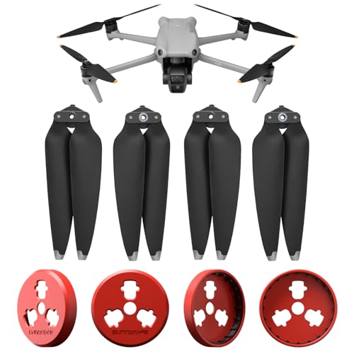 Propeller-Ersatz + CNC-Aluminium-Legierung Motorabdeckungen für DJI Air 3S/3, Flügel-Ersatzteile für Air 3S Drohnenzubehör, Schnellverschluss-Ersatzrequisiten (rote Abdeckung + silberfarbene Spitze) von Tuvzylory