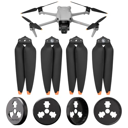 Propeller-Ersatz + CNC-Aluminium-Legierung Motorabdeckungen für DJI Air 3S/3, Flügel-Ersatzteile für Air 3S Drohnenzubehör, Schnellverschluss-Ersatzrequisiten (schwarze Abdeckung + orangefarbene von Tuvzylory